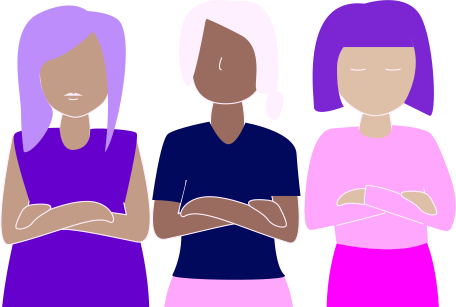 Women of color founders were harassed more by investors than white women founders. Illustration of three women standing with their arms crossed.